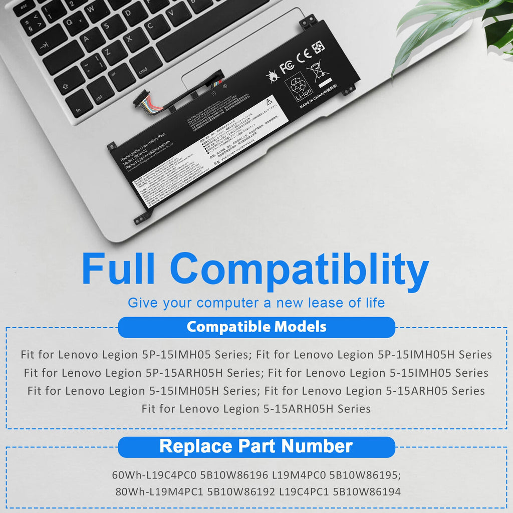 BATTERY L19C4PC0 L19M4PC0 FOR LENOVO LEGION 5P-15IMH05 5-15IMH05 5-15ARH05H 60WH