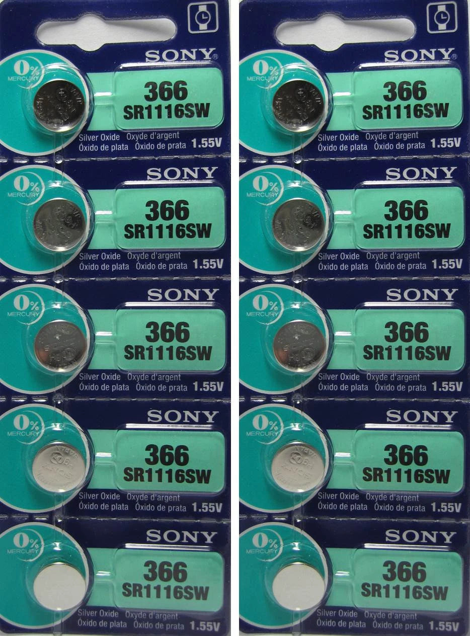 Sony 366 (SR1116SW) Silver Oxide Batteries x 10