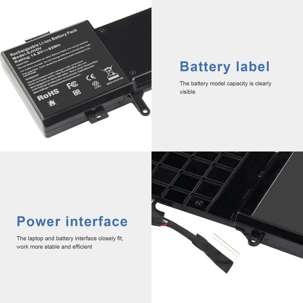 6JHDV Laptop Battery for Dell Alienware 17 R3 17.3" ALW17ED ALW17ER 14.8V 92Wh