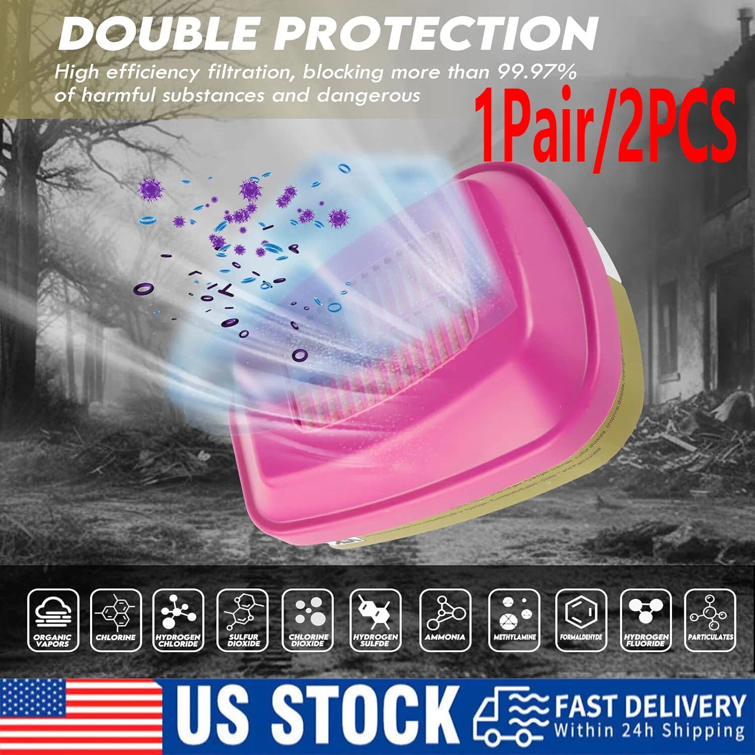 2PCS Replacement for 3M 60923 Organic Vapor Acid Gas Cartridge P100 Filter
