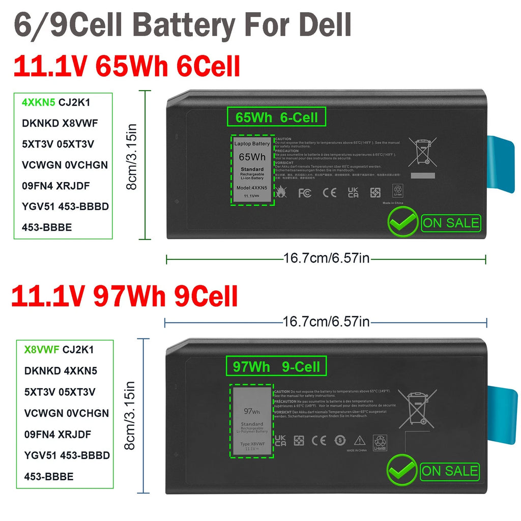 6/9Cell X8VWF 4XKN5 Battery For Dell Latitude14 Rugged 5404 5414 E5404 7404 7414