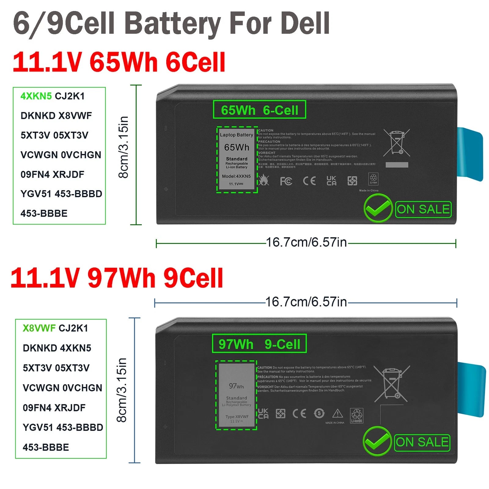 6/9Cell X8VWF 4XKN5 Battery For Dell Latitude14 Rugged 5404 5414 E5404 7404 7414