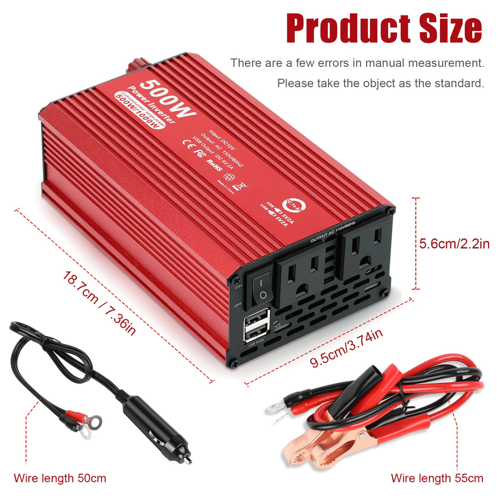 1000W Car Power Inverter Converter Adapter Charger 12V to 110V 2USB 2Socket Trip