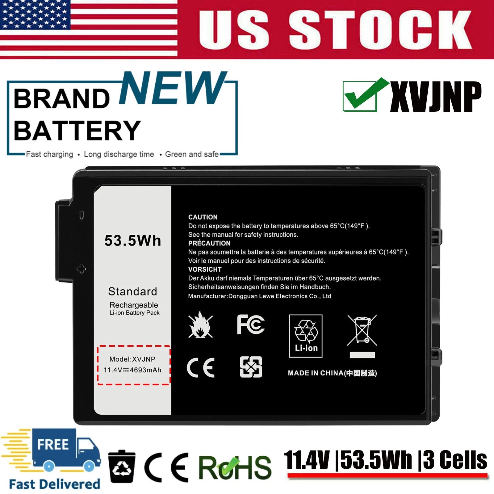 ?XVJNP Battery For Dell Latitude 5430 7330 Rugged Extreme 6JRCP 451-BCWQ M0TN3