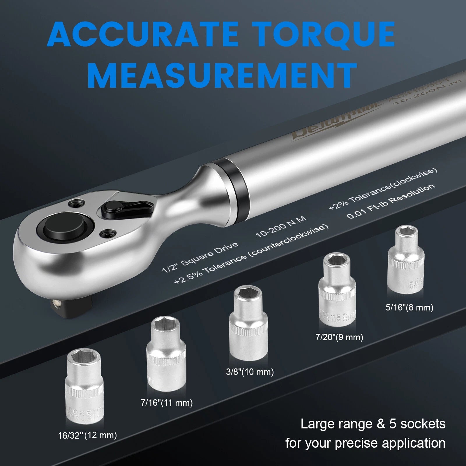 1/2" Drive 10-200NM Digital Torque Wrench Adjustable Electronic Torque Wrench