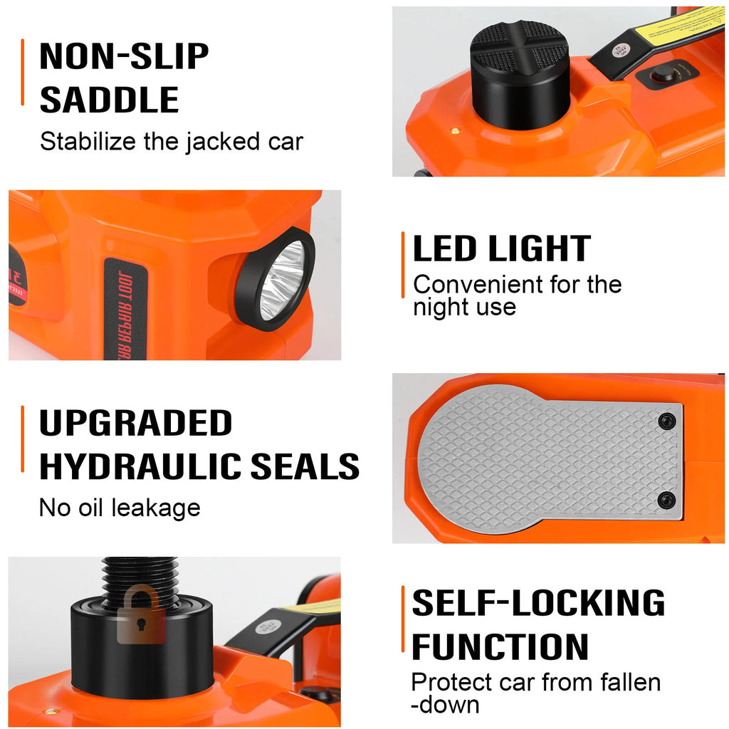 Car Jack 12V DC 5 Ton Electric Hydraulic Floor Lift Jack Tire Inflator Pump Tool