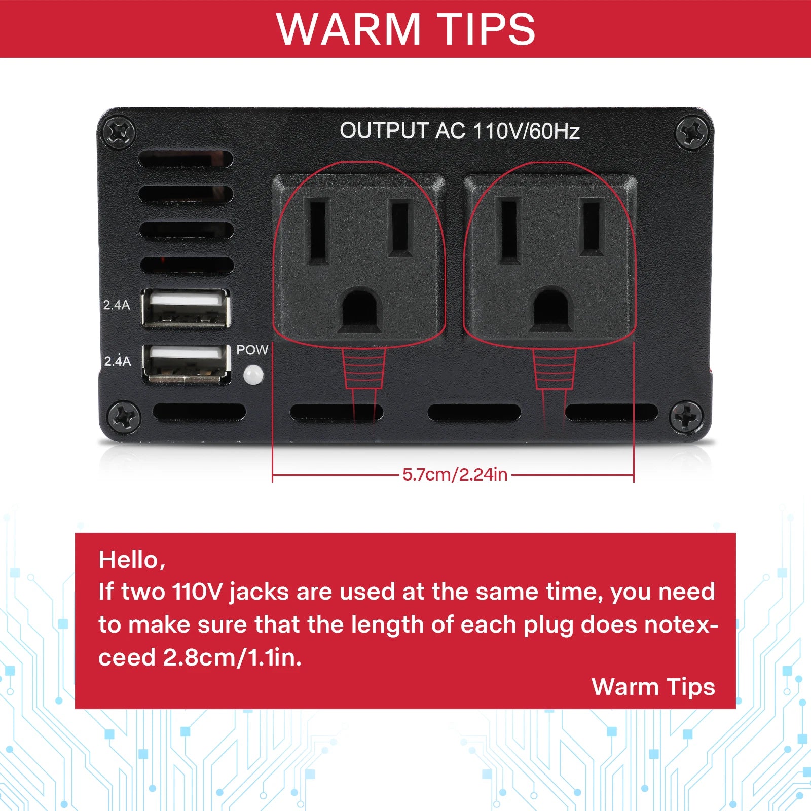 1000W Car Power Inverter DC 12V to AC 110V 120V Converter Adapter Charger Outlet