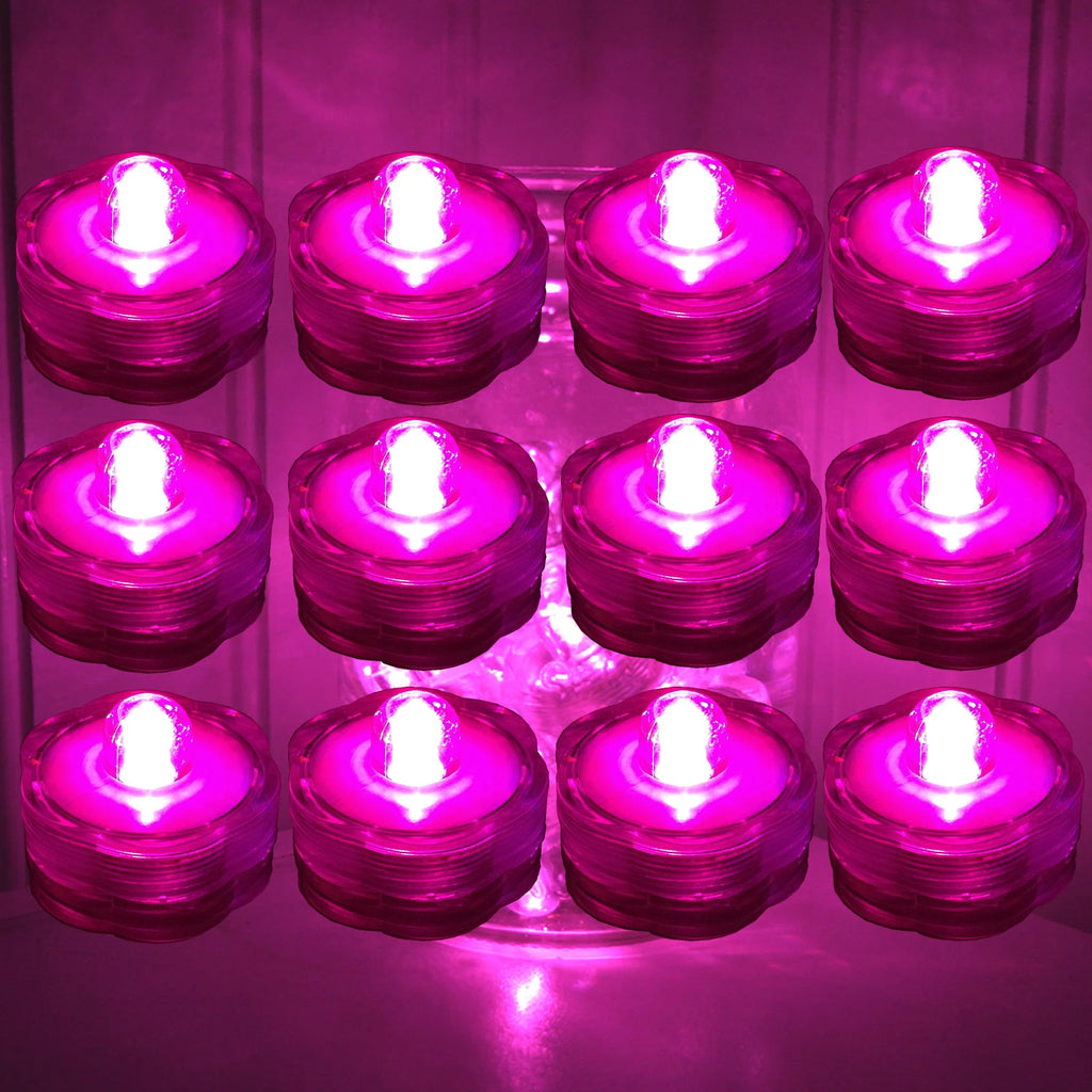 12 Pack PINK Submersible Waterproof Underwater Battery LED Tea Light~Wedding
