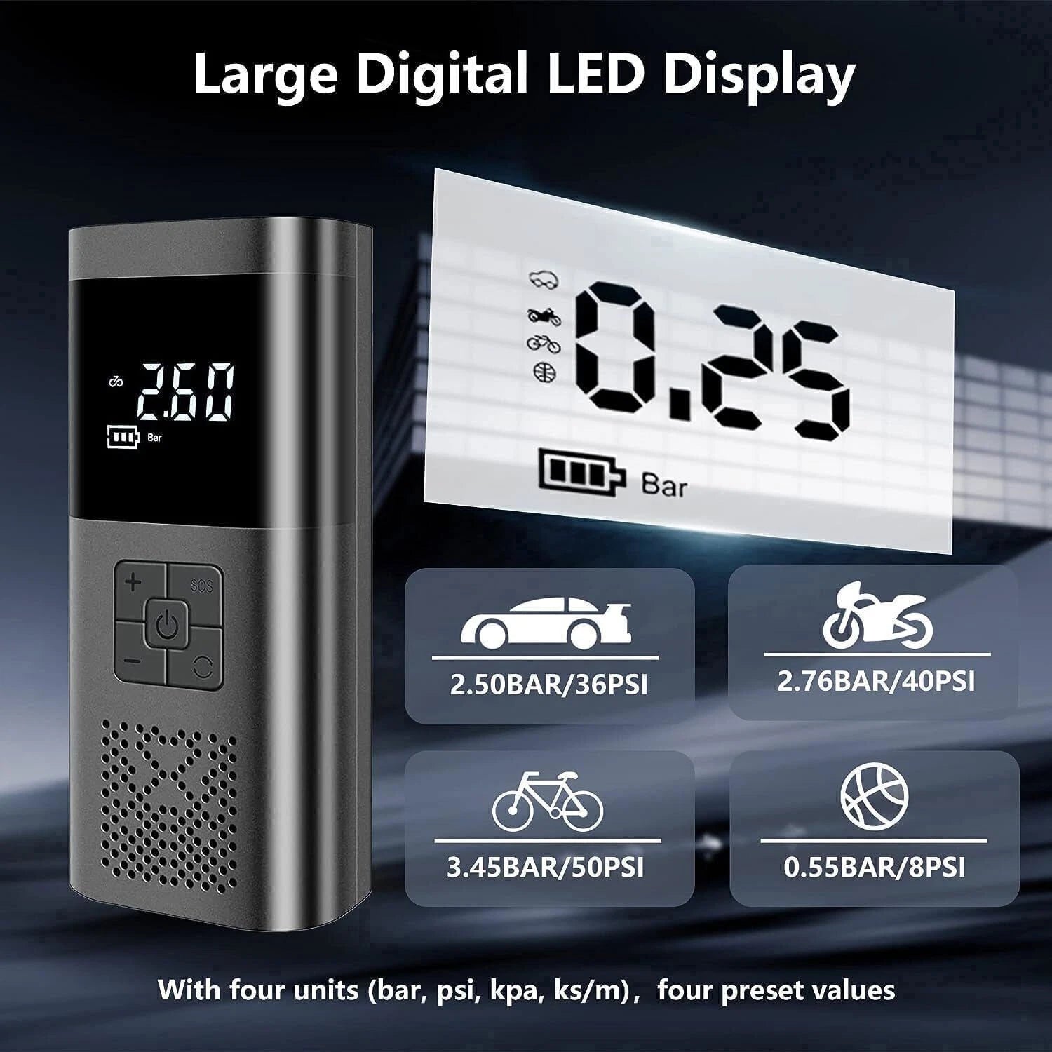 150PSI Car BiKe Digital Electric Tire Inflator Portable LCD Air Pump Compressor