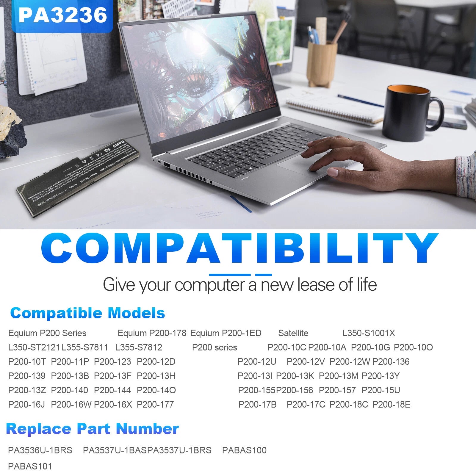 PA3536U-1BRS Battery for Toshiba Satellite P200 P300 L350 PA3536U-1BAS 5200mAh
