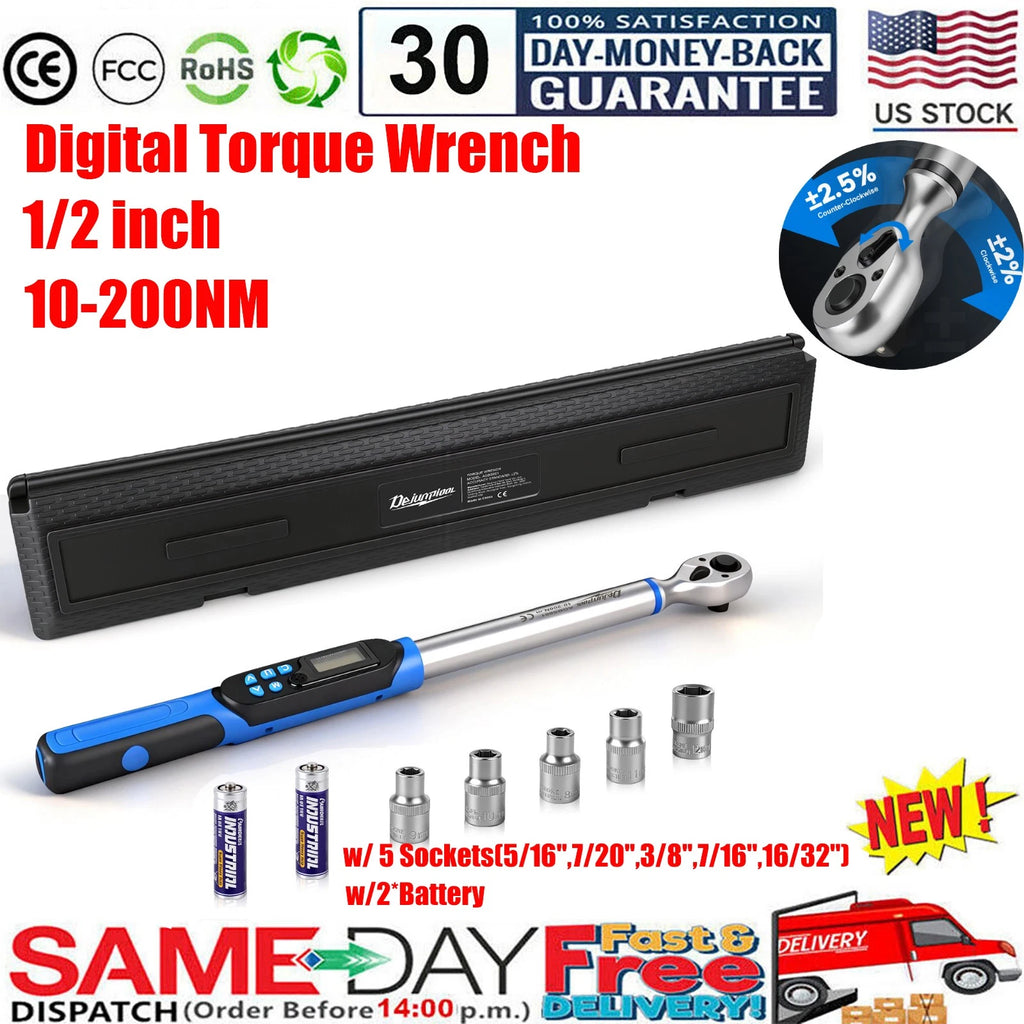 ?Dejunpool Digital Torque Wrench Adjustable Torque Wrench 1/2" Drive 10-200NM US