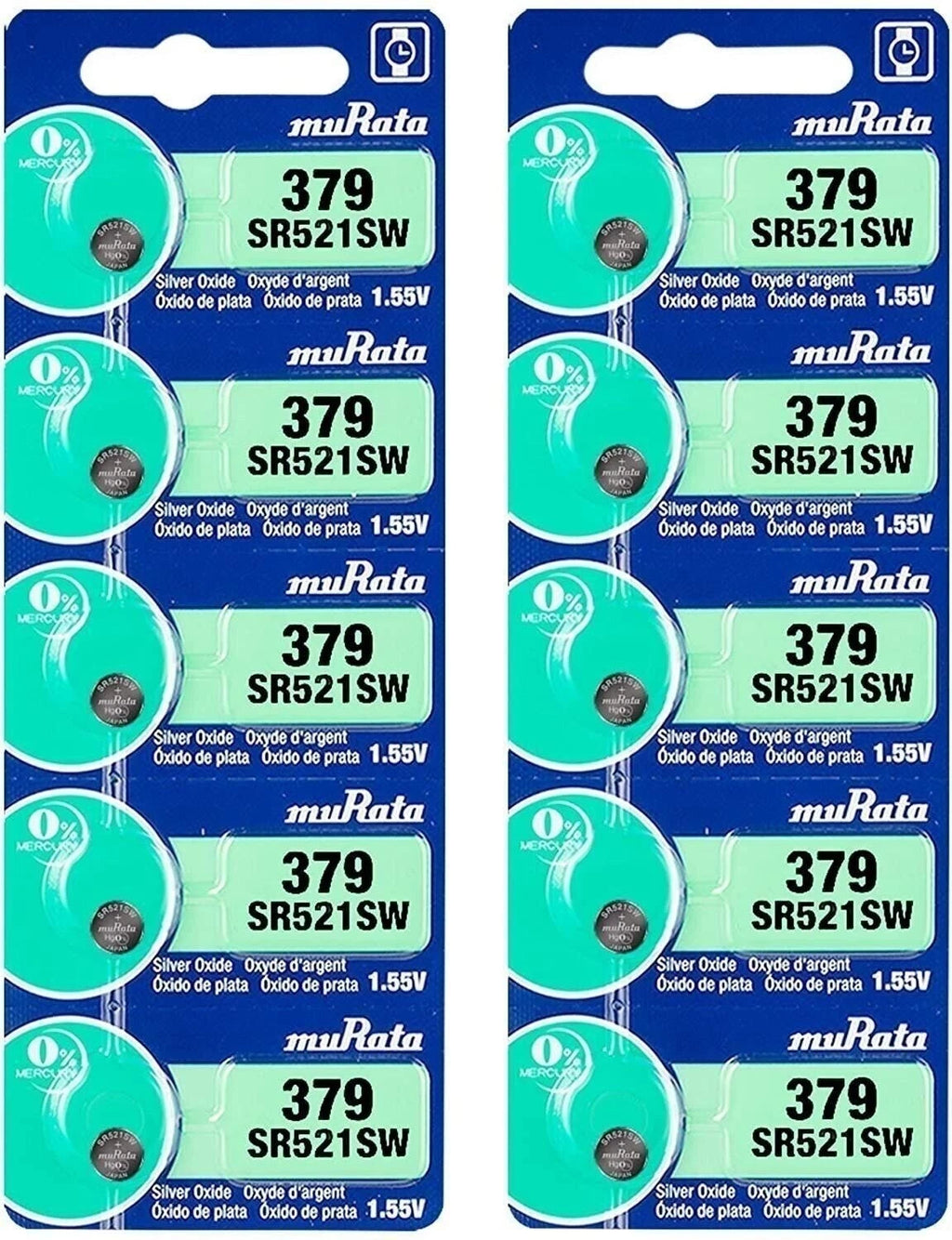 Murata 379 SR521SW Battery 1.55V Silver Oxide Watch Button Cell - Replaces...
