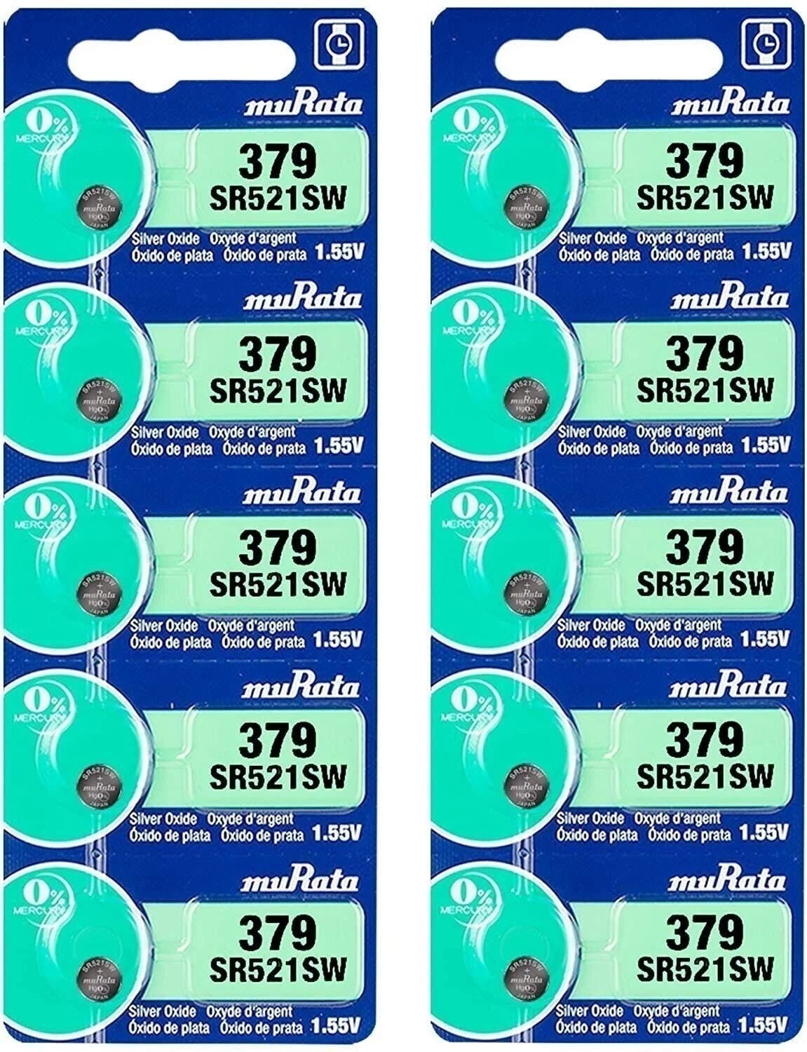 Murata 379 SR521SW Battery 1.55V Silver Oxide Watch Button Cell - Replaces...