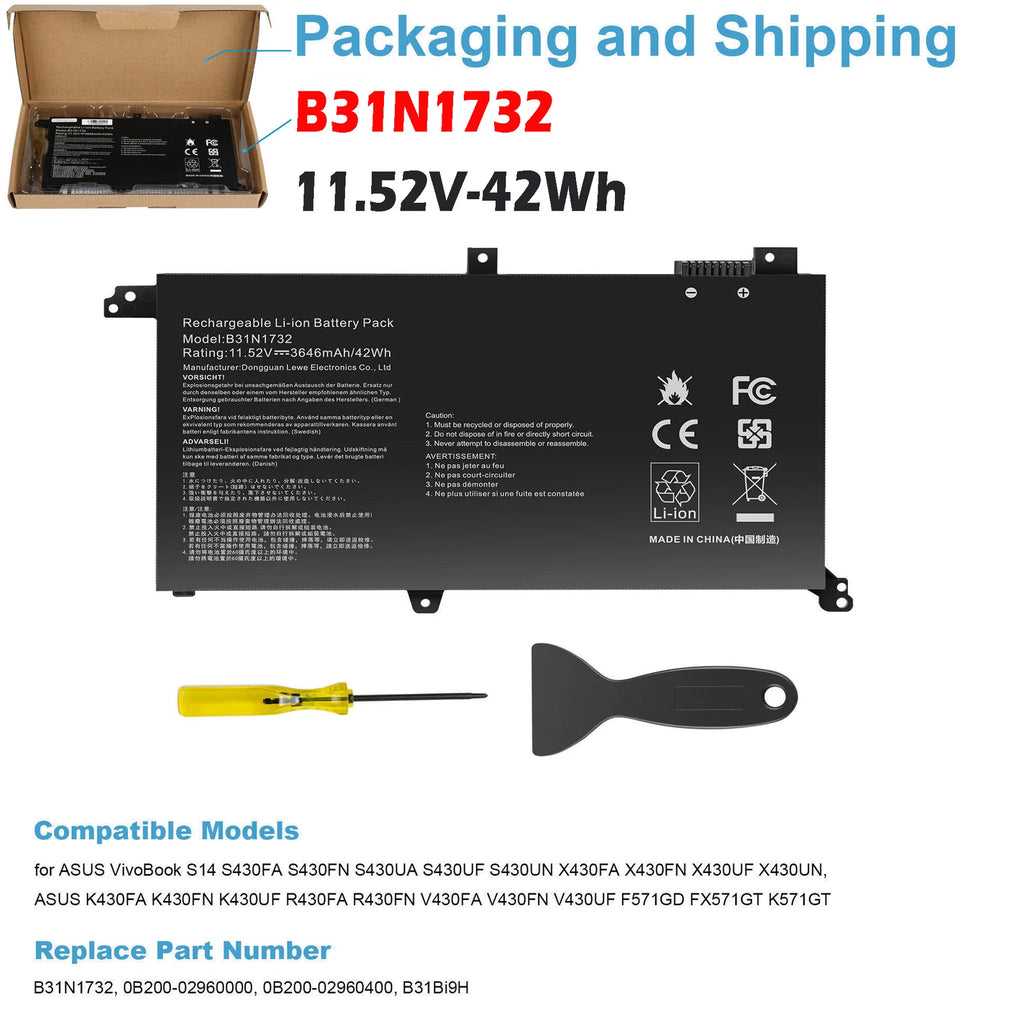 ?B31N1732 Battery For Asus VivoBook S14 S430FA S430FN VX60G X430UF 42Wh 11.52V