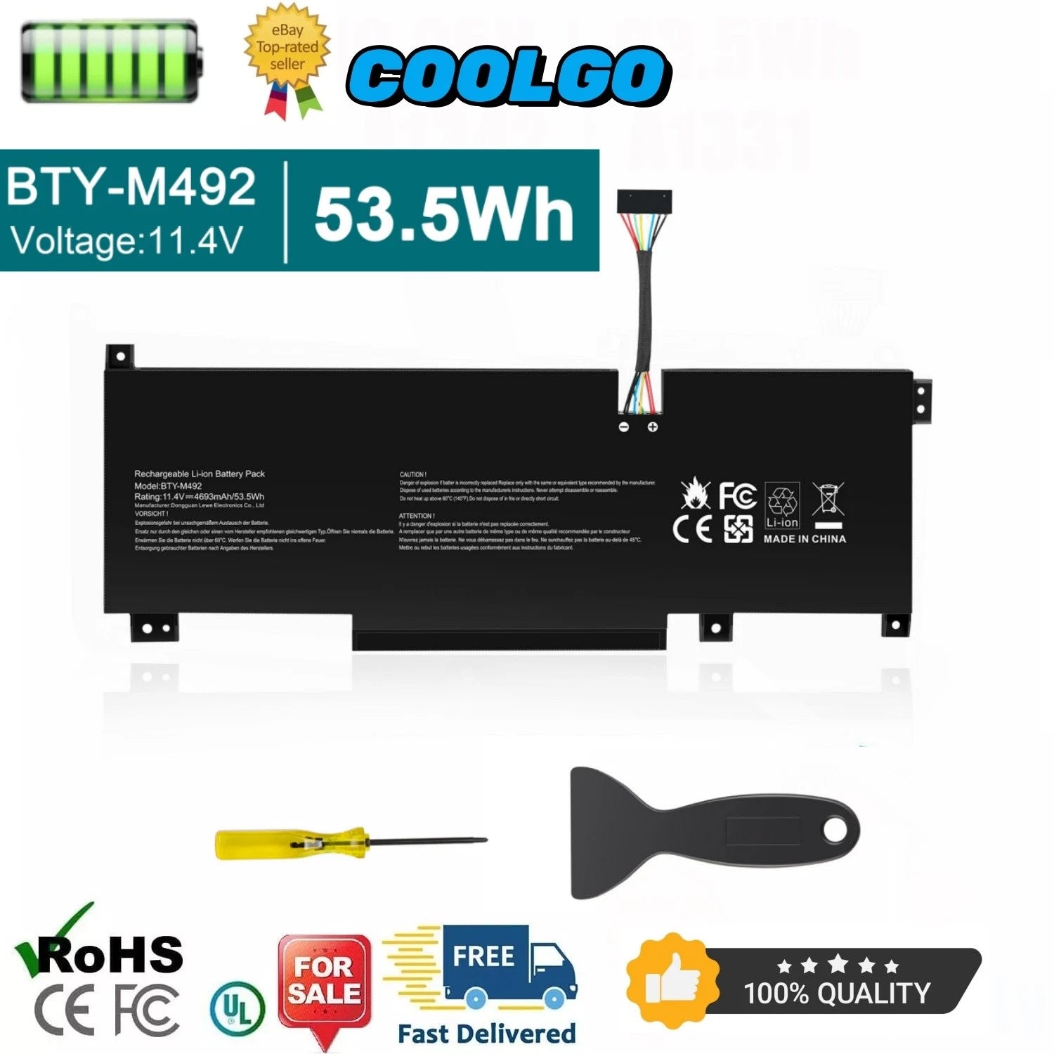 BTY-M492 Battery For MSI Pulse GL66 GL76 Katana GF66 Sword 15 A11U WF66 53.5Wh