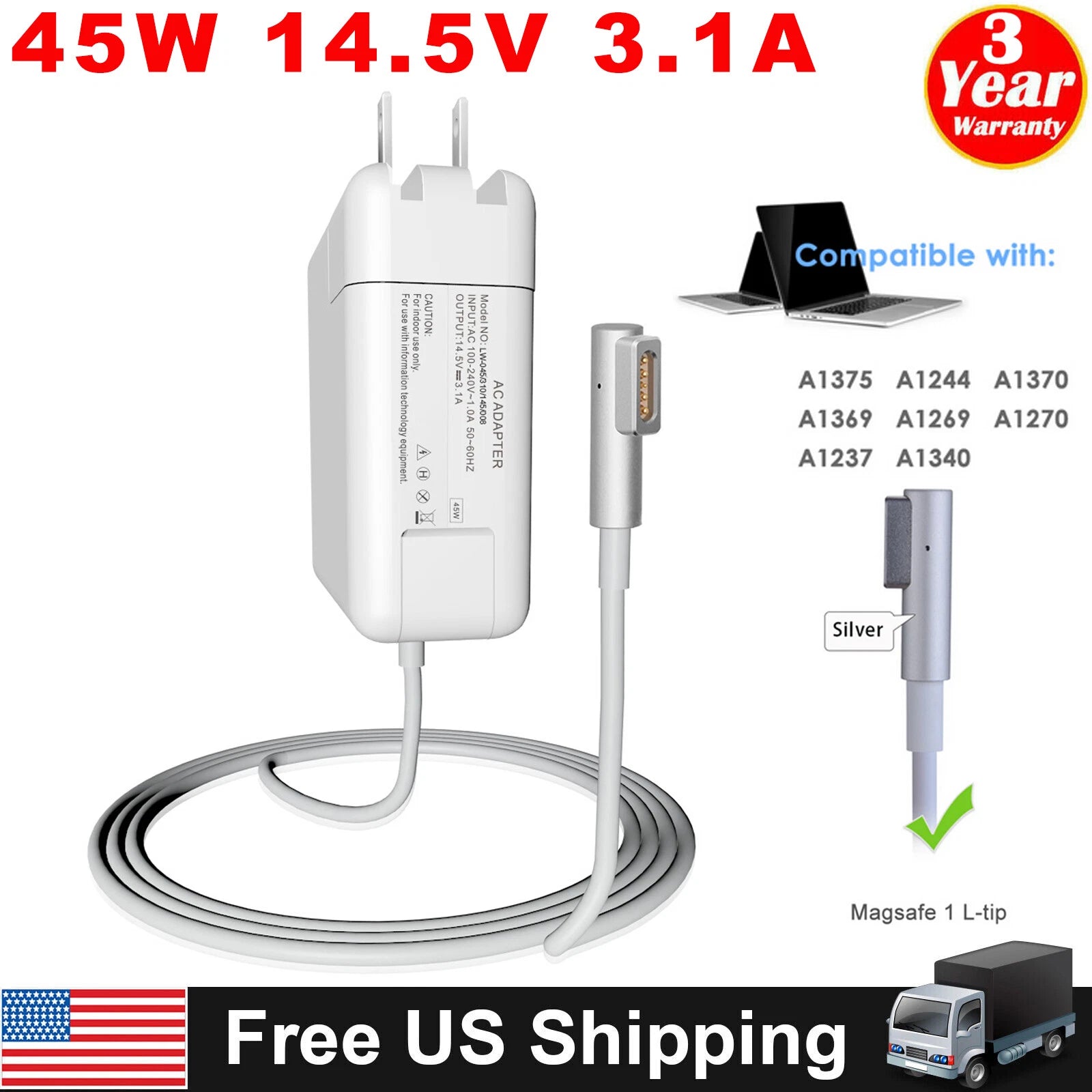 For Apple MacBook Air 11" 13" 2008 to 2011 45W Power Adapter Charger A1436 L-tip