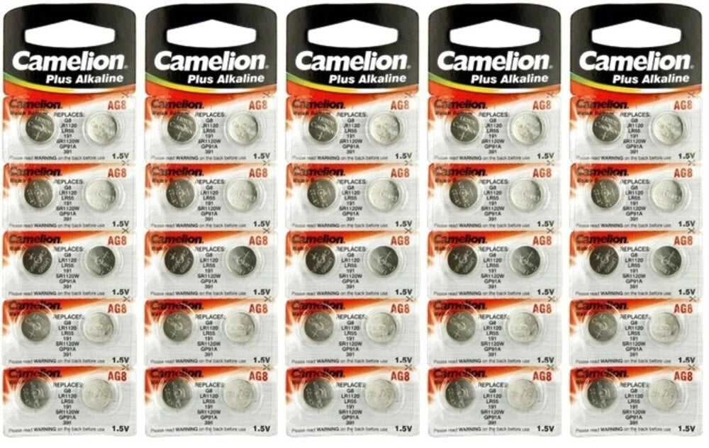 50 Pk Camelion AG8 LR1120 391 391A SR1120 LR55 Alkaline Button Cell Battery