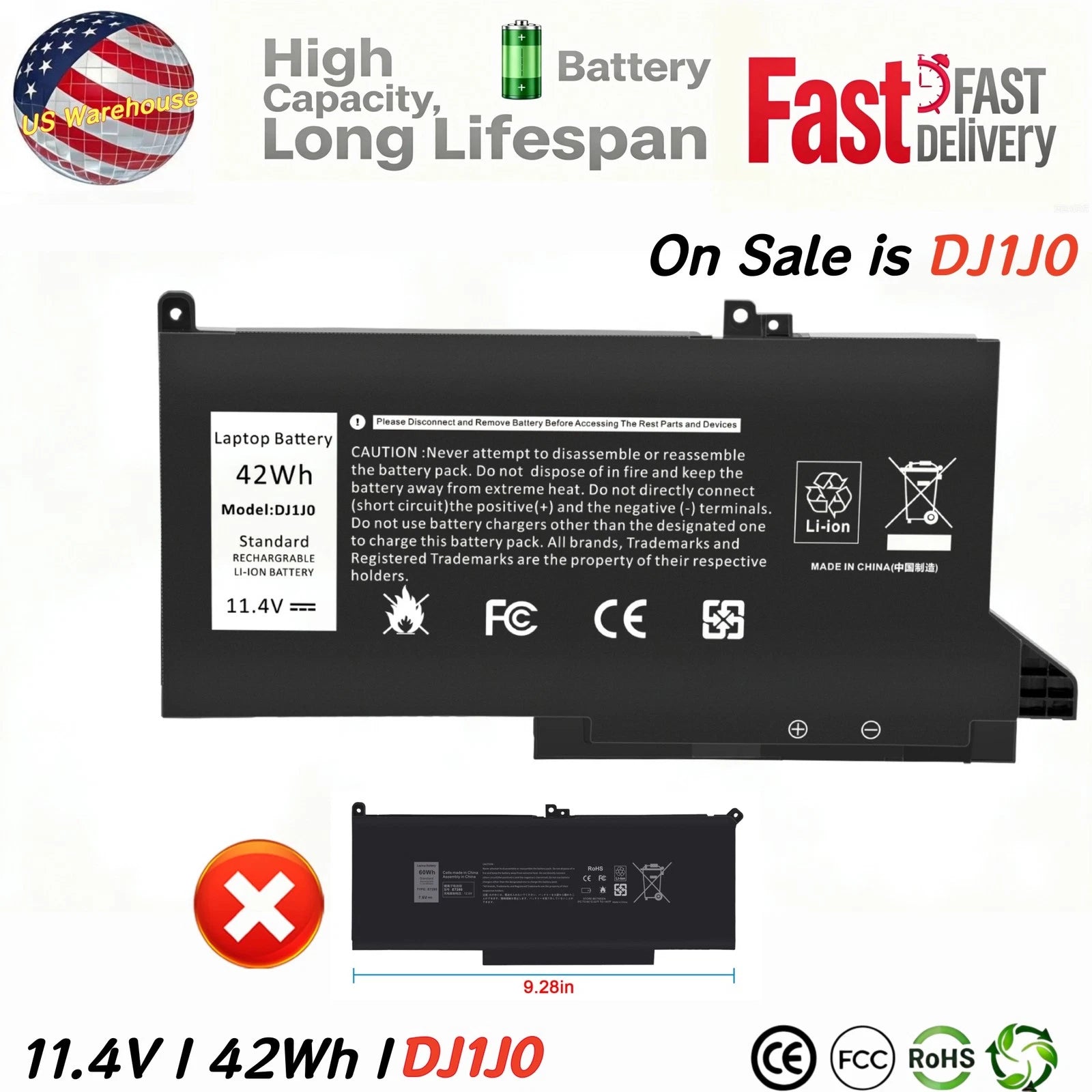 ?LOT 10x DJ1J0 Battery For DELL Latitude 12 7000 7280 7480 PGFX4 451-BBZL US