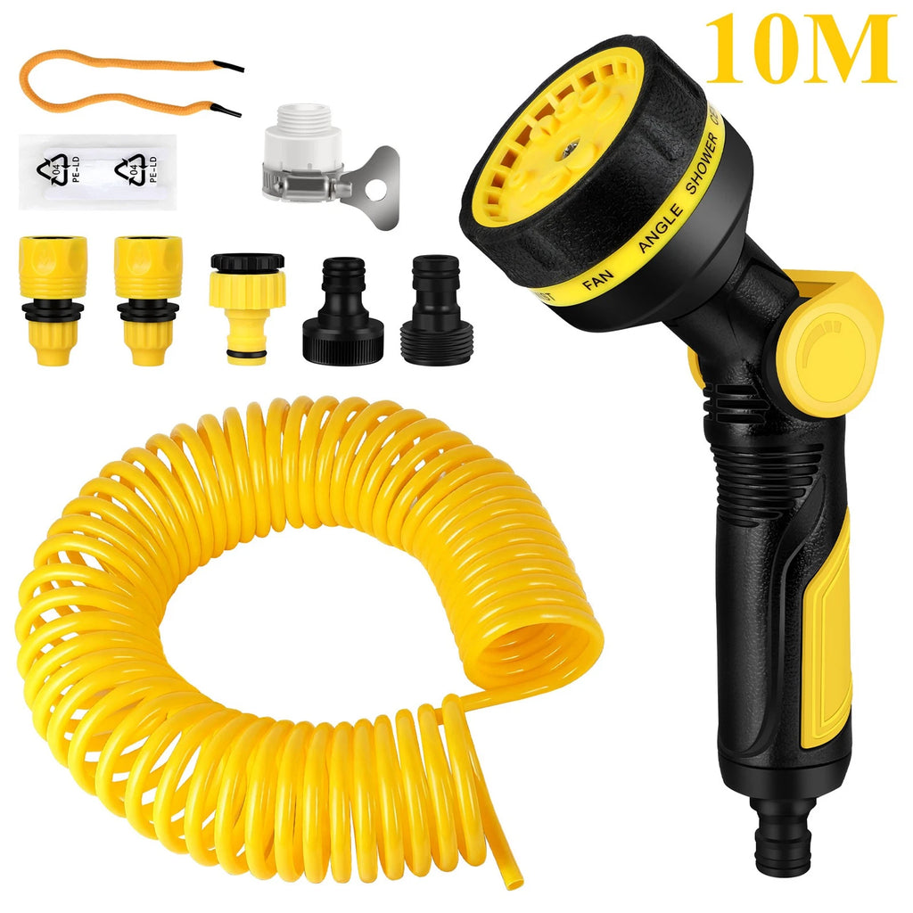 Self-Coiling Water Hose Flexible EVA Recoil Garden Water Hose 10 Modes Nozzle