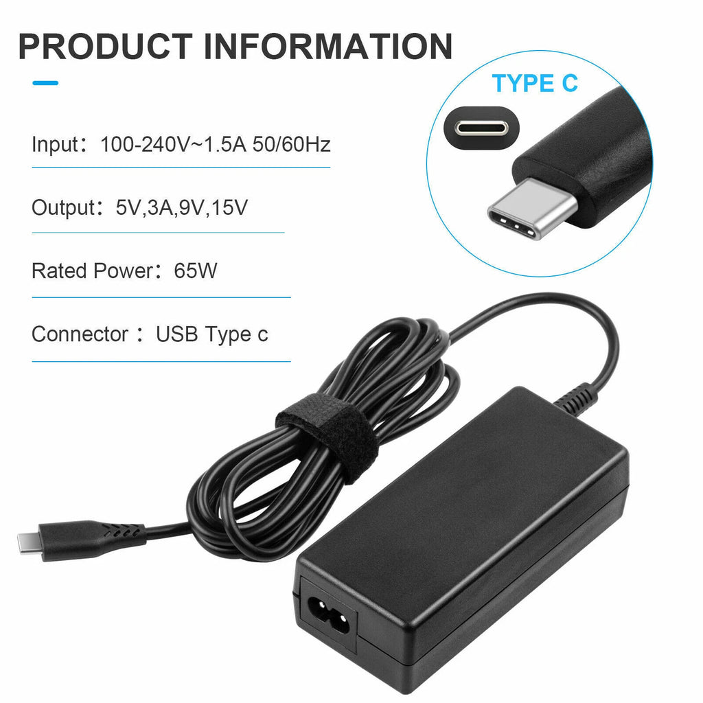 65W USB-C Type C Adapter Charger For HP Samsung Lenovo Yoga Dell Macbook Acer US