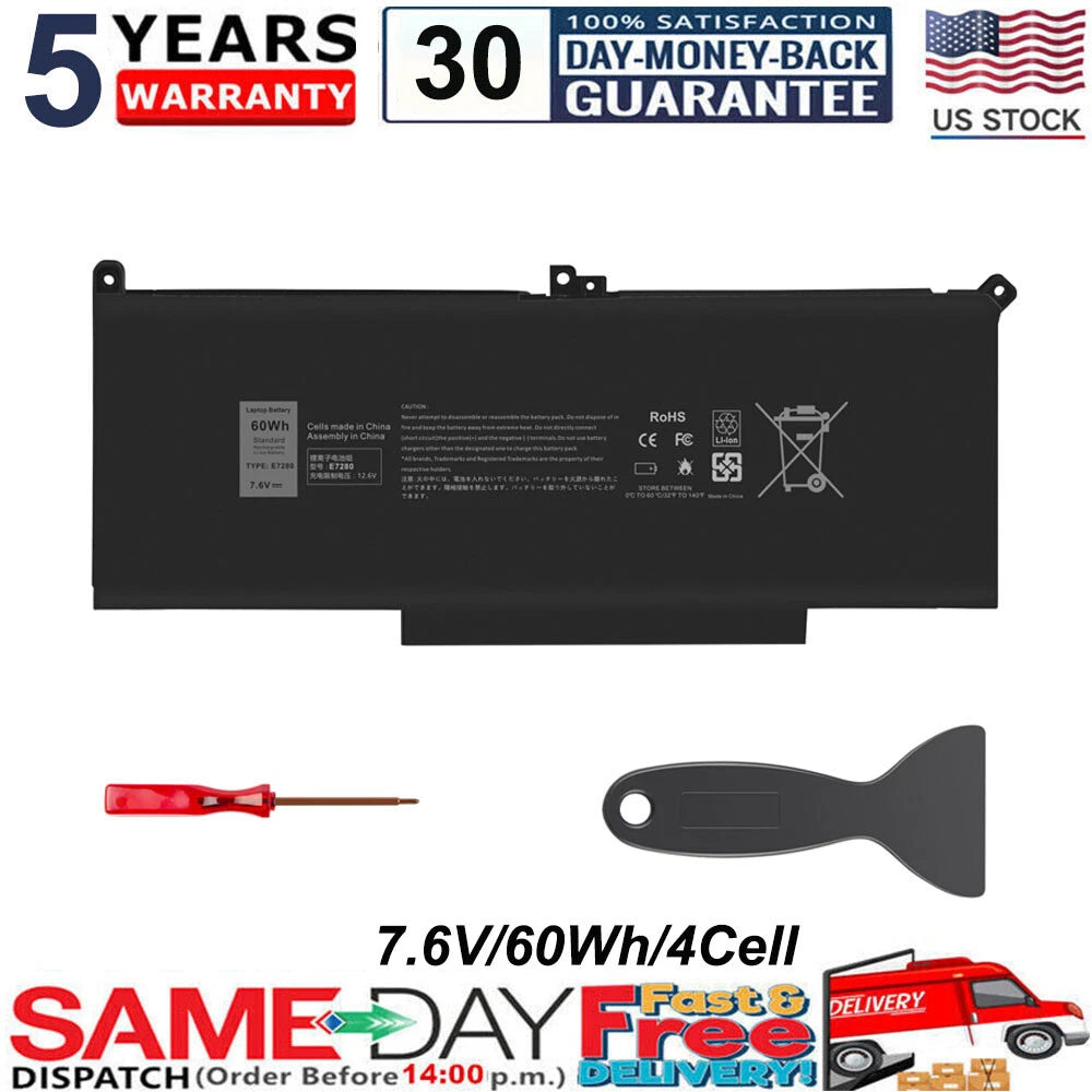 Battery F3YGT 60Wh For Dell Latitude E7280 E7480 7480 7490 7380 7390 / Charger