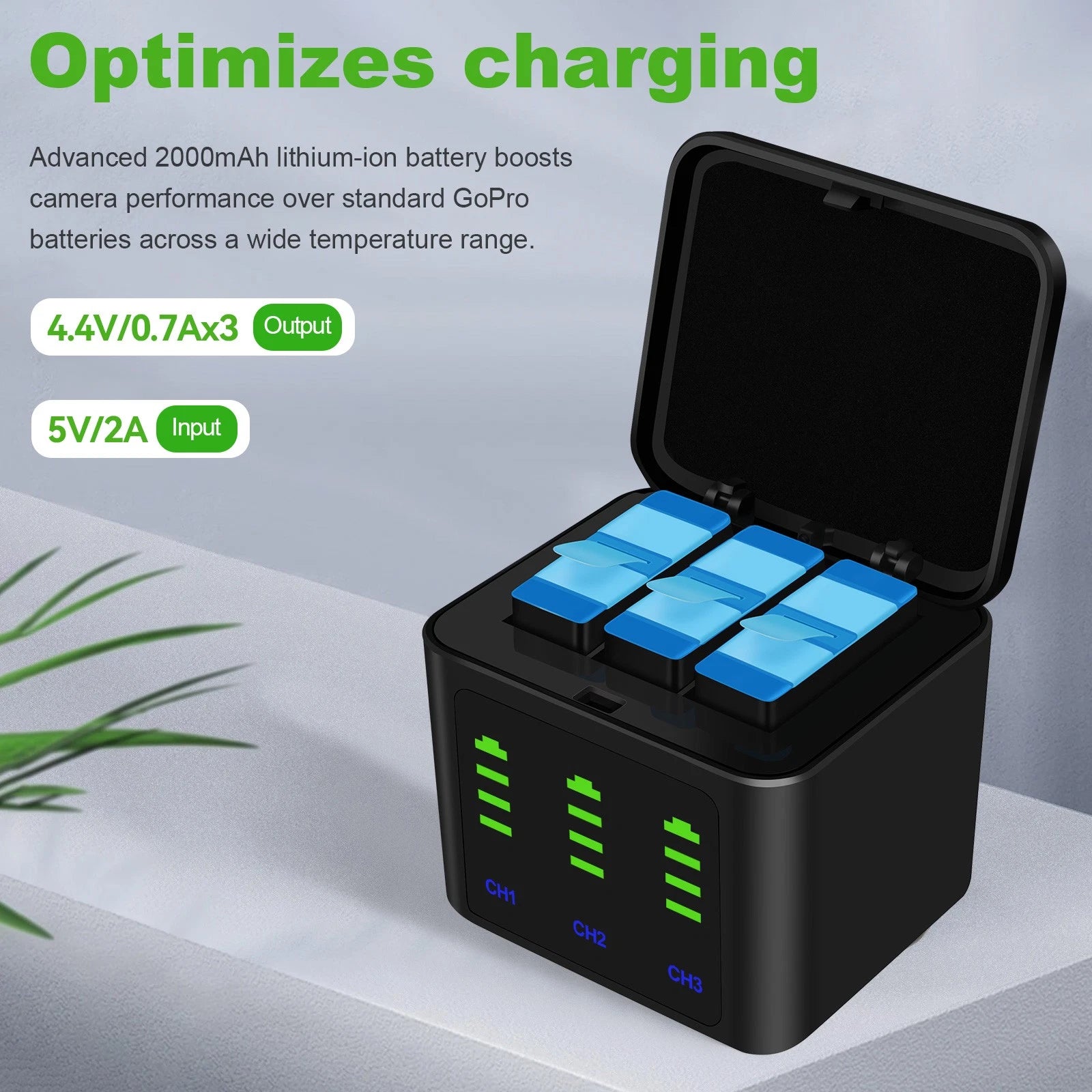 GoPro Dual Battery Charger For GoPro HERO 12 11 10 9 Black + 3*Batteries