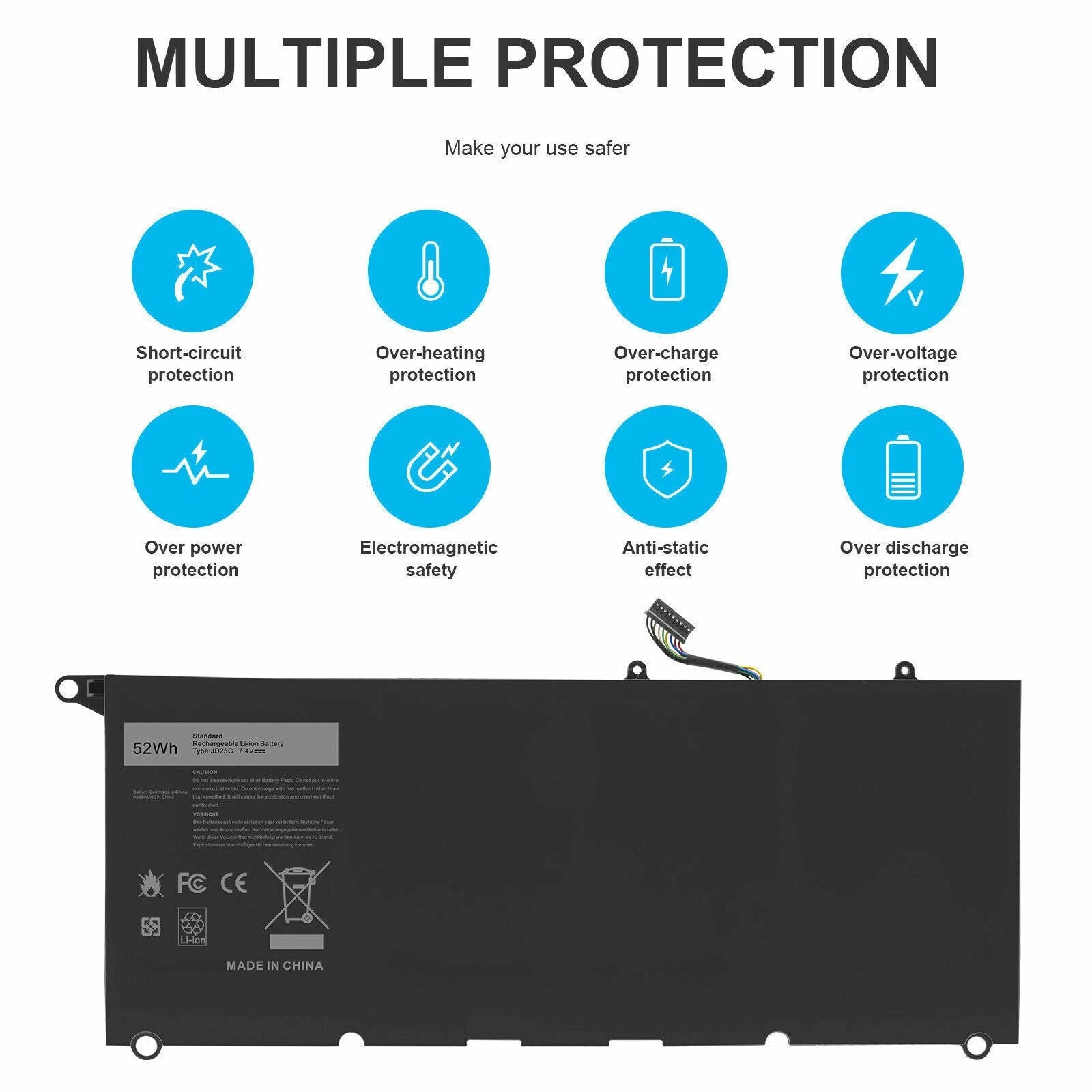 Replace JD25G Battery For Dell XPS 13 13 9350 XPS 13 9343 JHXPY RWT1R 0DRRP 52Wh