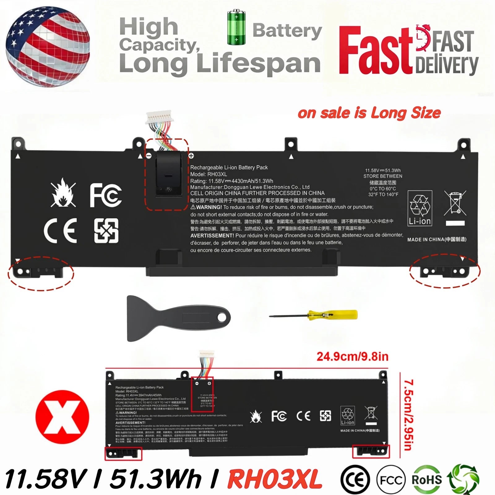 51.3Wh-RH03XL Battery for HP HP EliteBook 600 640 645 650 655 G9 G10 Series