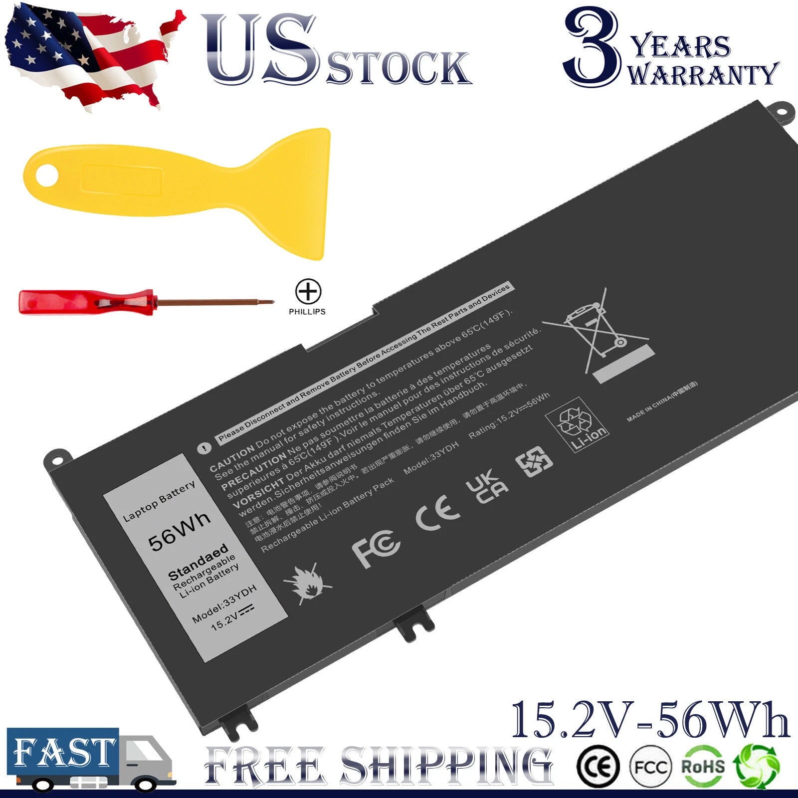 Laptop Battery For Dell Latitude 3490 3580 3590 Inspiron 7778 7779 7786 33YDH