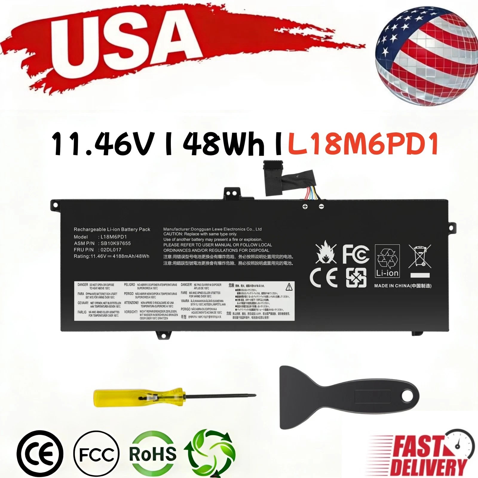 L18M6PD1 L18C6PD1 Battery for Lenovo ThinkPad X13 X390 X395 02DL017 02DL018