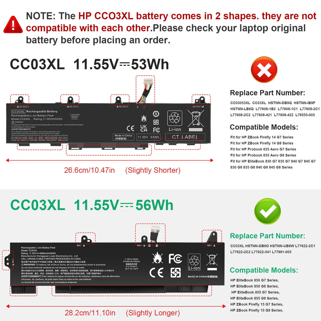 ?L77991-005 BATTERY FOR HP ELITEBOOK 850 G7 G8,855 G7 G8 56WH L77622-2C1 CC03XL