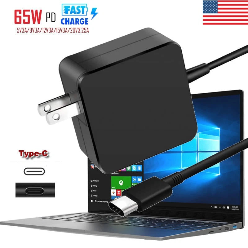 Laptop Charger 65W USB-C Watt Adapter Type-C For MacBook Pro Samsung Chromebook