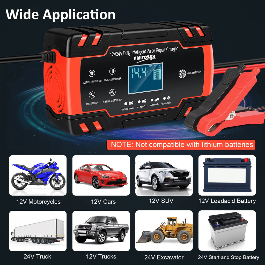 12V 24V Fully-Automatic Smart Car Battery Charger Maintainer Trickle Charger 8A