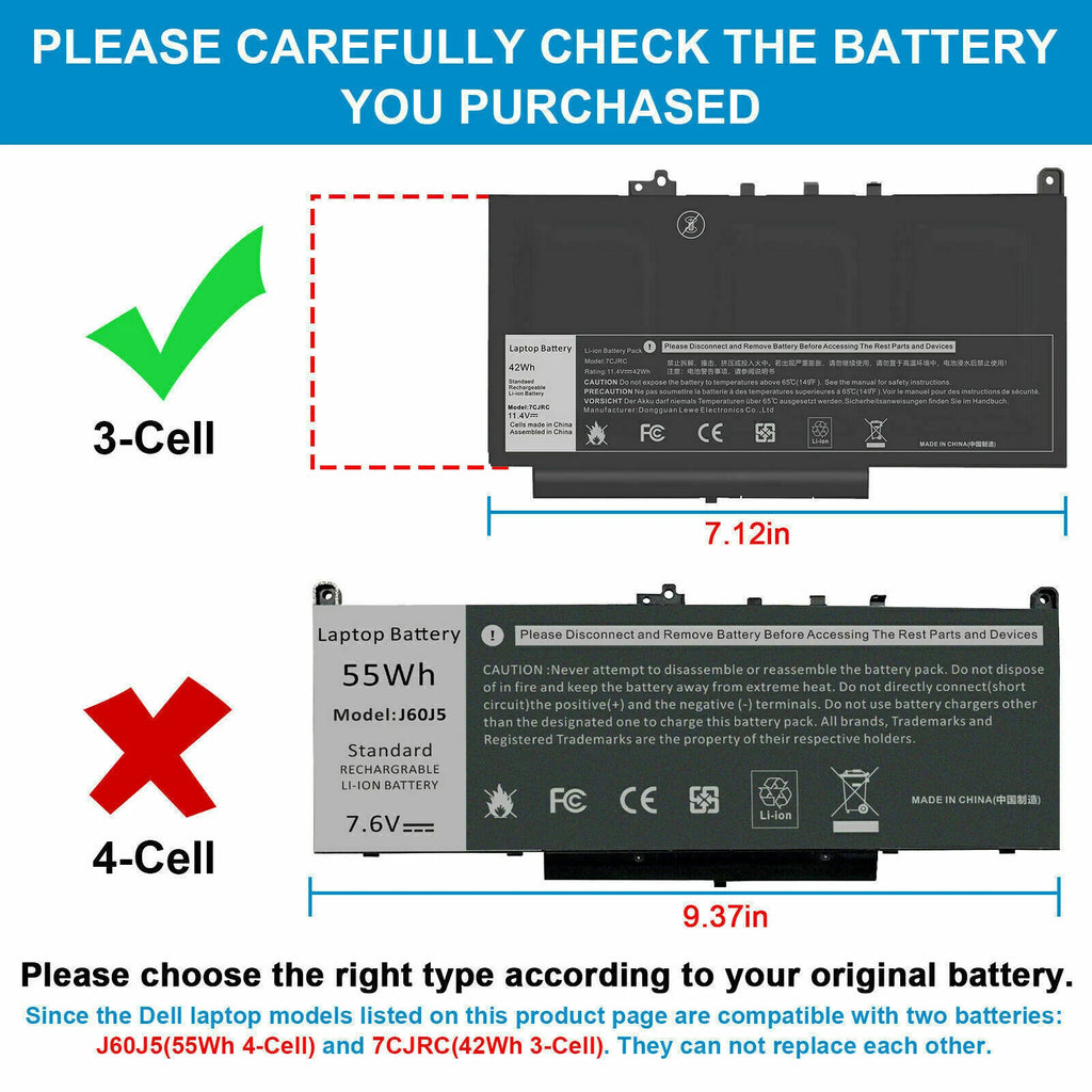 7CJRC Laptop Battery for Dell Latitude 7470 7270 E7470 E7270 Serie Notebook 42Wh