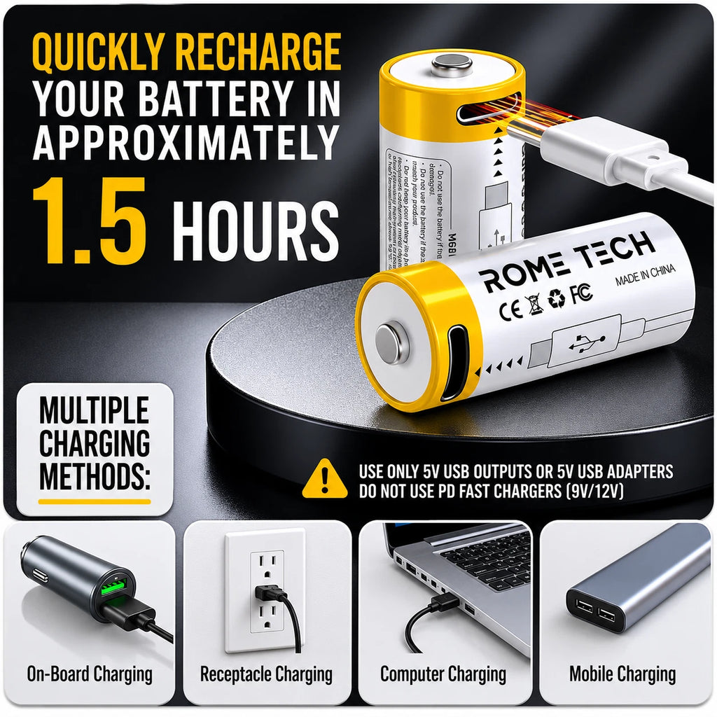 CR123A Rechargeable Batteries 3.7V 700 mAh with USB-C Charging Cable - 4 Pack