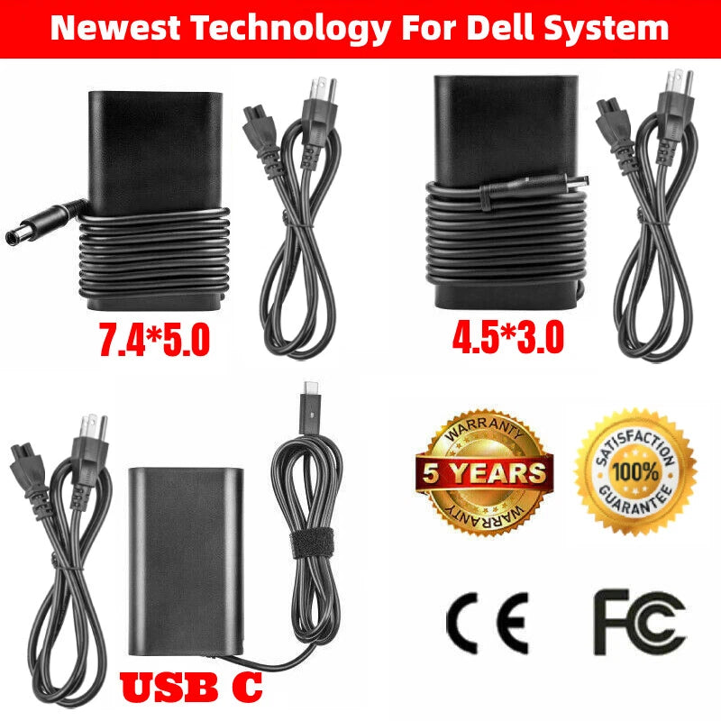 90W 65W 45W Laptop Charger Power Cord AC Adapter For Dell Inspiron Latitude XPS