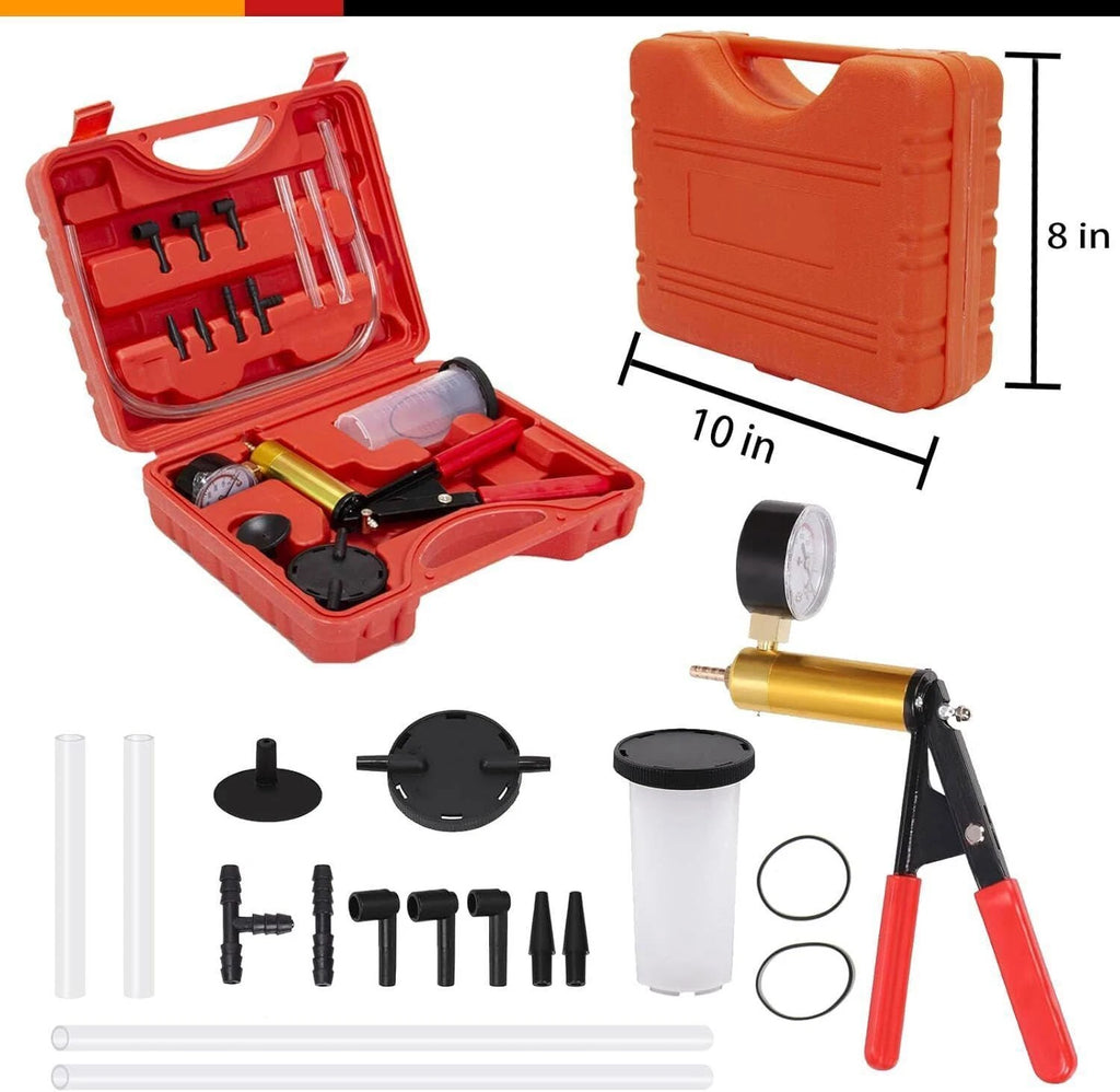 Manual Brake Bleeder Vacuum Pump Kit Automotive Fluid Tester with Gauge Adapters