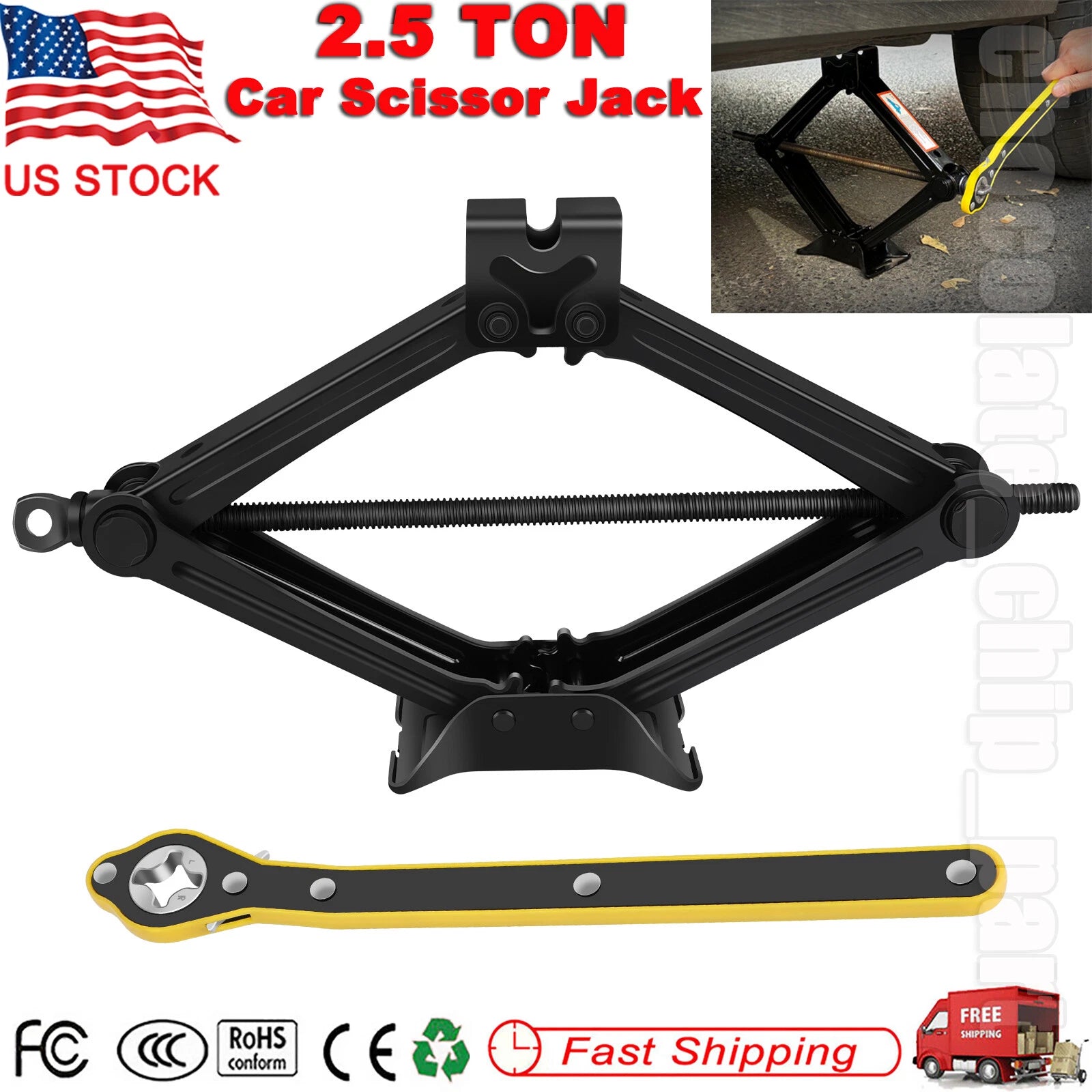 Scissor Jack 2.5 Ton Steel Scissor Car Lift Jack Kit with Hexagonal Lug Wrench