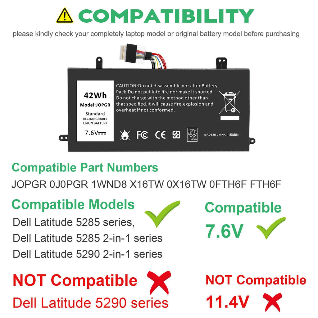 42Wh J0PGR JOPGR Battery For Dell Latitude 5285 5290 2-in-1 1WND8 T17G T17G001