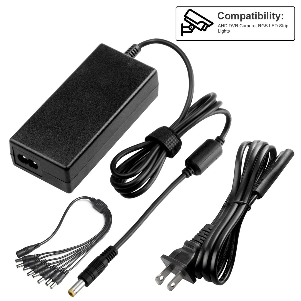 12V 5A AC Power Supply Adapter+8 Way Splitter Cable For CCTV Security Camera DVR