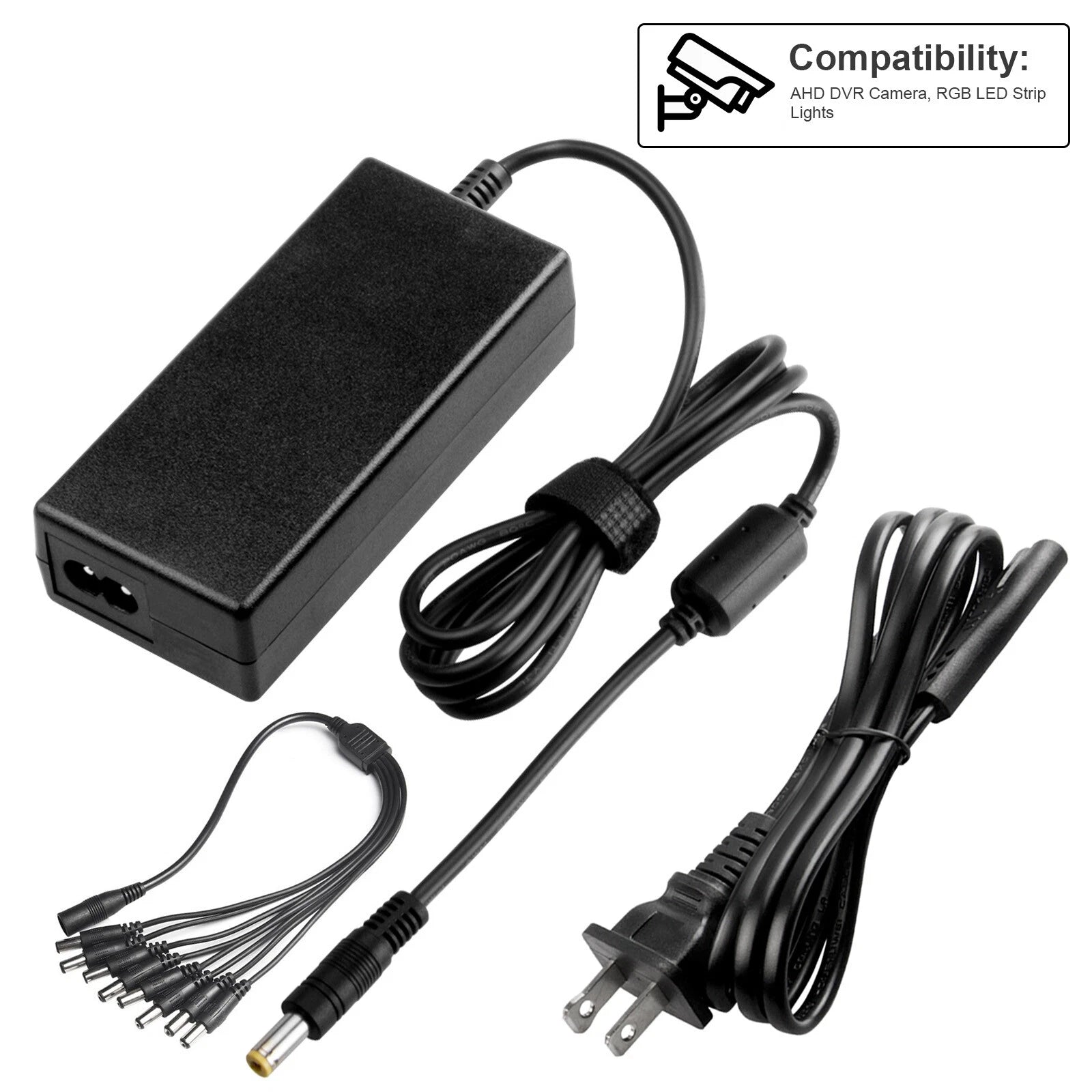 12V 5A AC Power Supply Adapter+8 Way Splitter Cable For CCTV Security Camera DVR