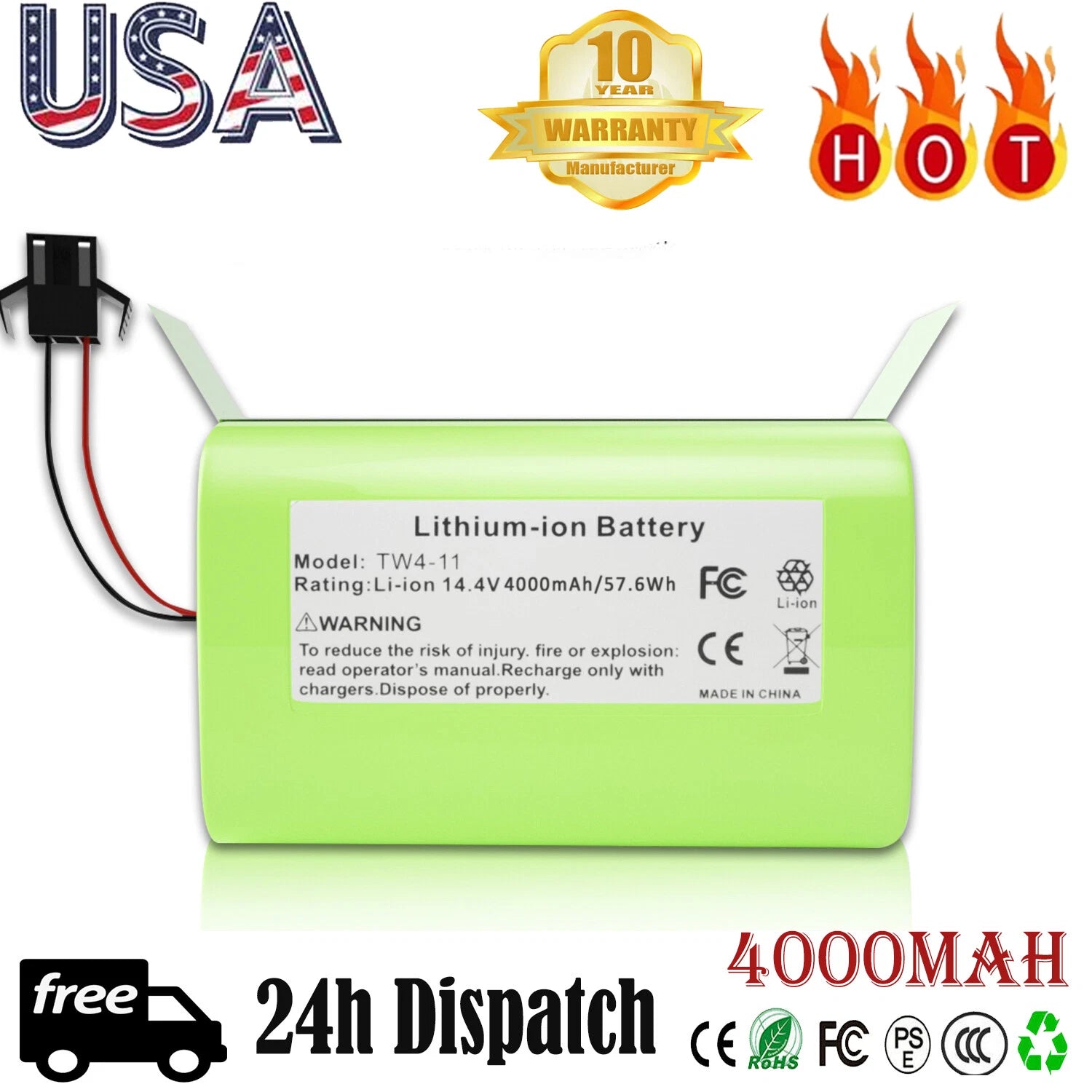 4.0AH TW4-11 Battery For Ecovacs Deebot N79 N79S DN622 for Eufy RoboVac 11S MAX