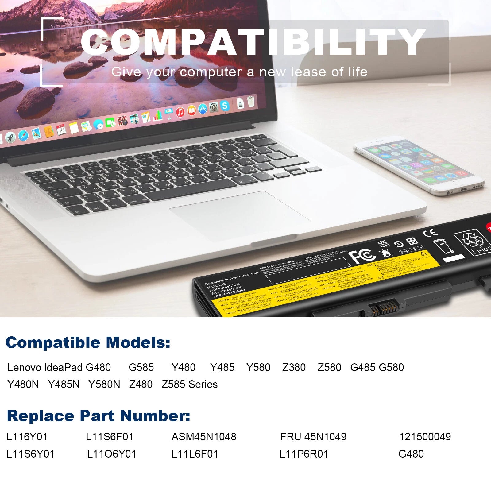 6Cell Laptop Battery for Lenovo IdeaPad Y480 Y580 V480 V580 Y480P Y580A L11M6Y01