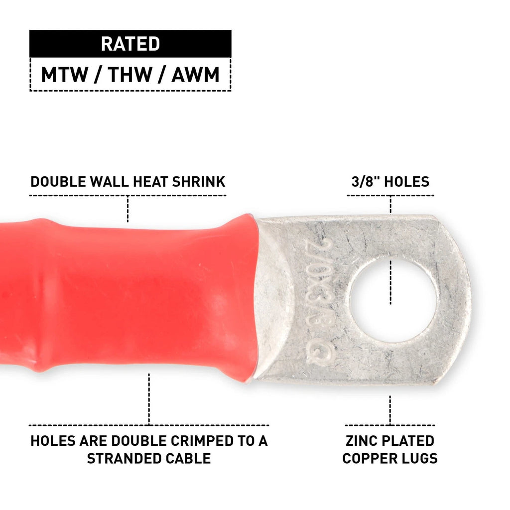 2/0 Red Battery Interconnect Cable 18" with 3/8" Lugs ASSEMBLED IN USA