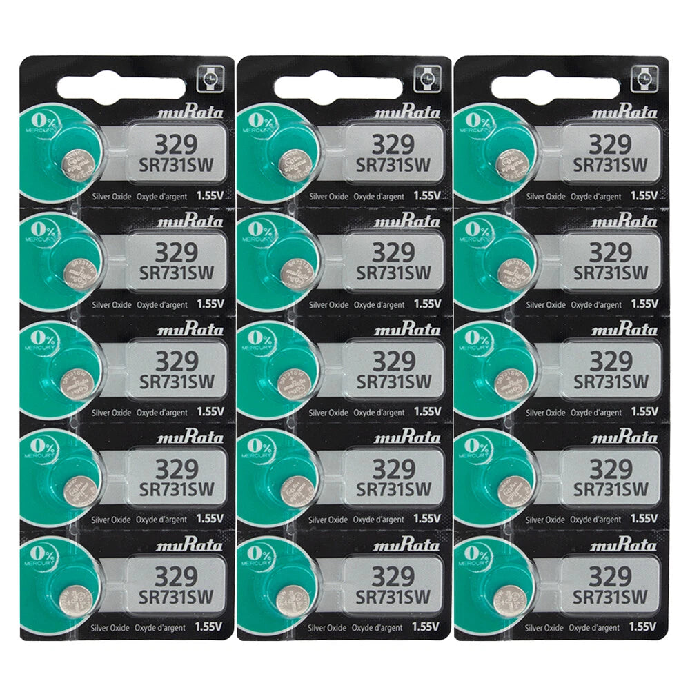 Murata 329 Button Cell Silver Oxide SR731SW Watch Battery Pack of 15 Batteries