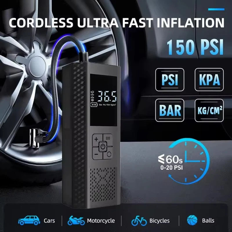 PWR 150PSI Cordless Tire Inflator Portable Air Compressor Car Air Tire Pump