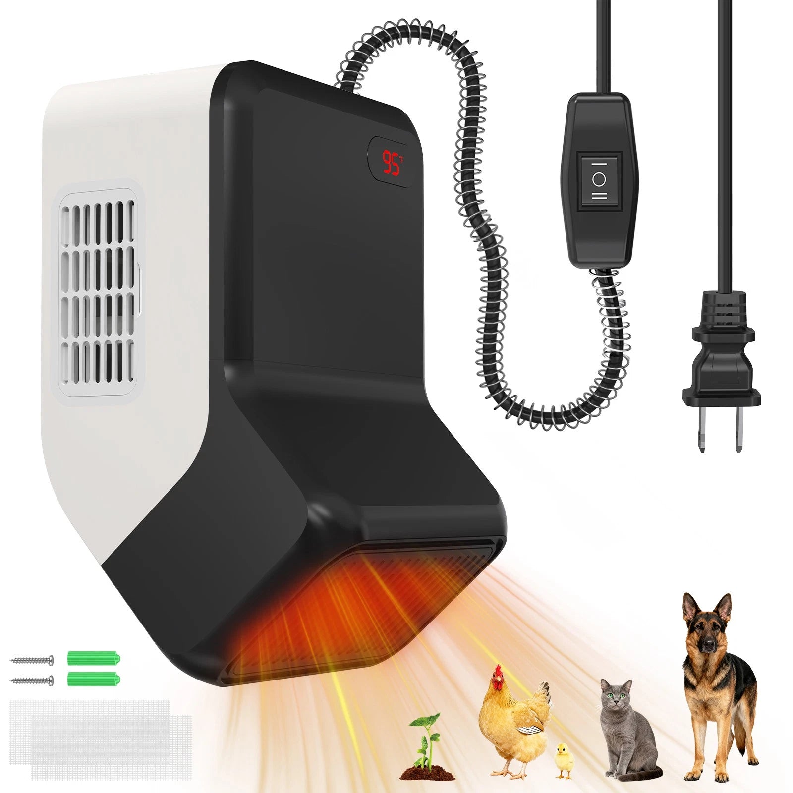 ?600W Thermostatic Dog Heater Pet House Wall-Mounted Warmer -Anti-Bite Function