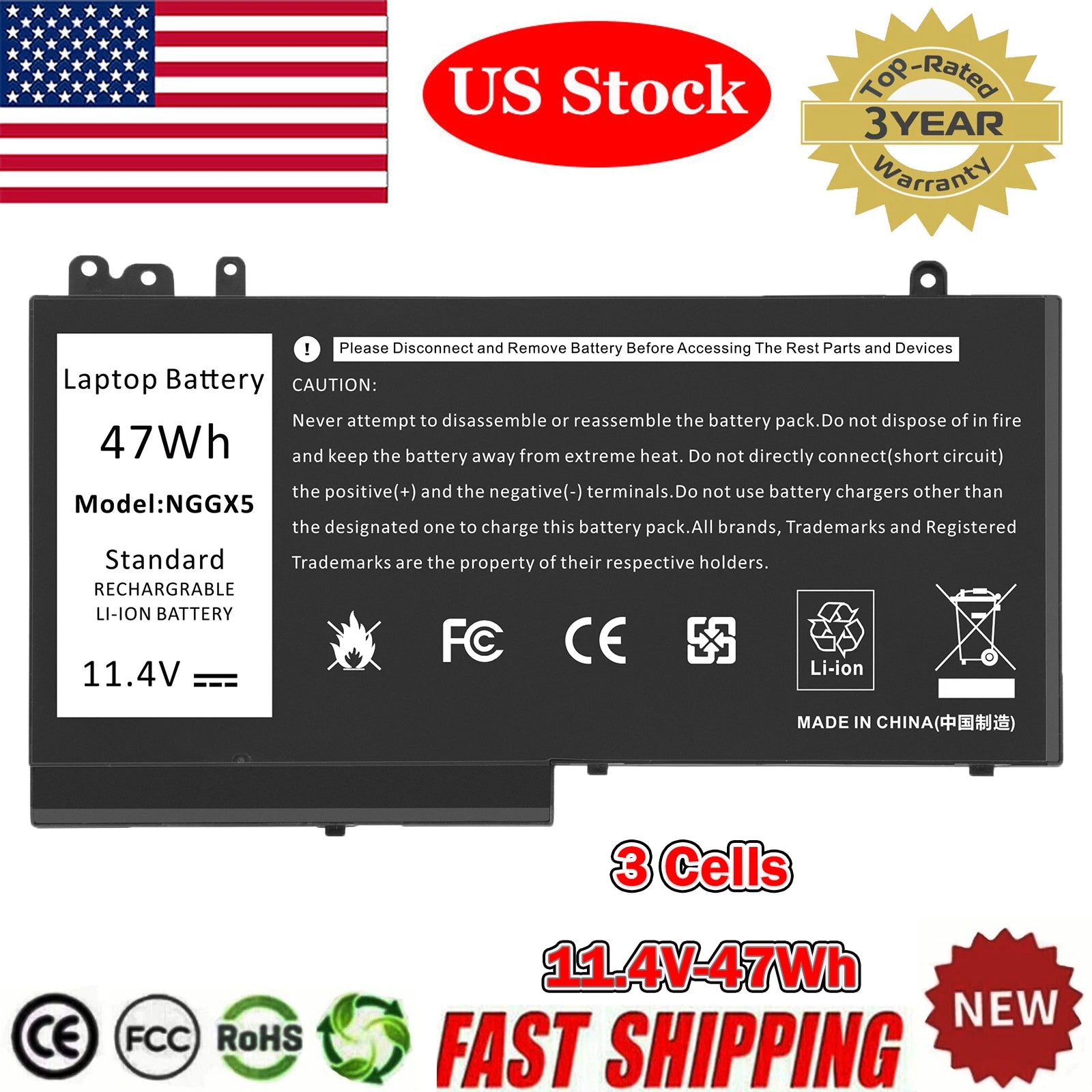 Lot 10PCS NGGX5 Battery 47Wh for Dell Latitude E5270 E5470 E5570 Precision M3510