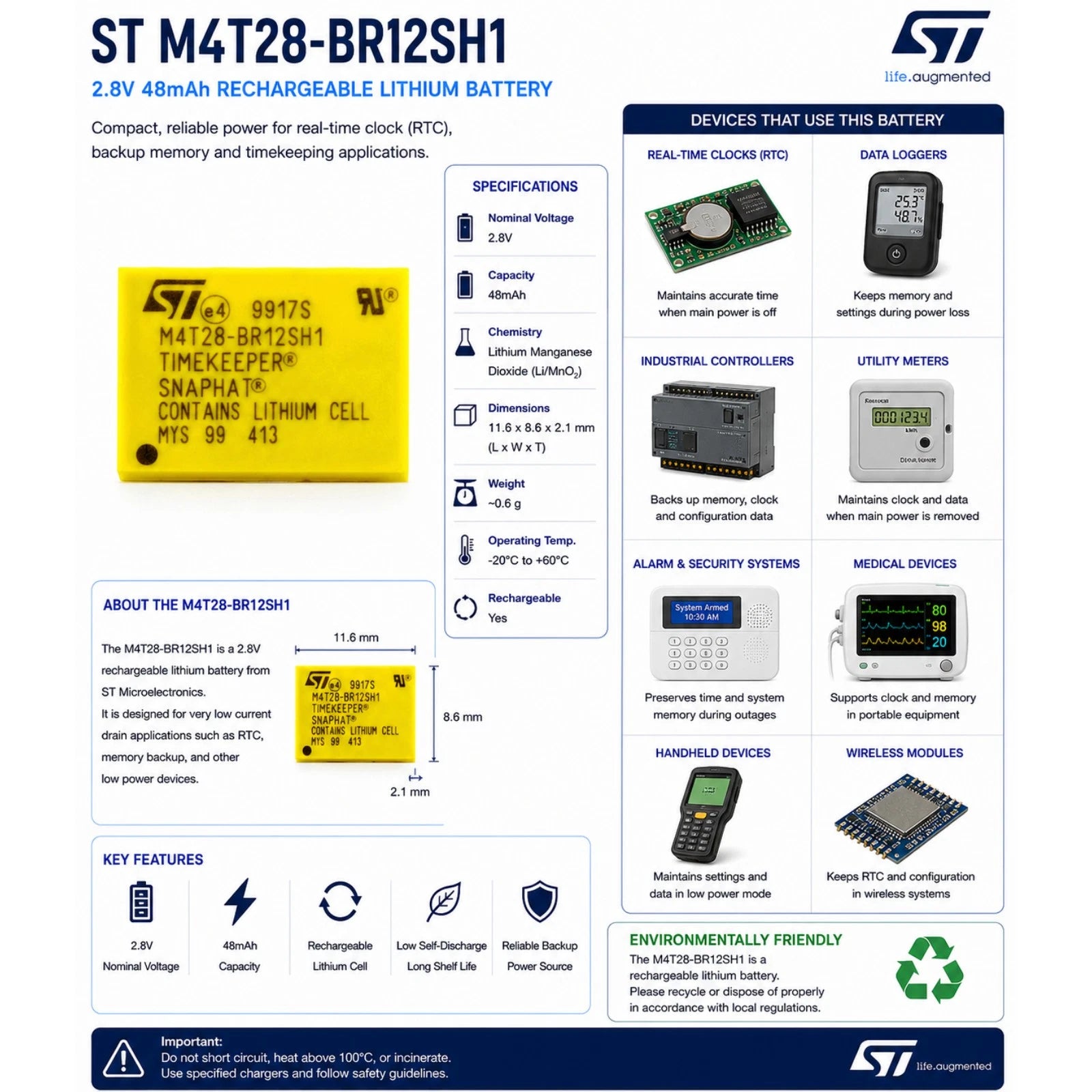 STMicroelectronics M4T28-BR12SH1 Battery Compatible with ALIT0451