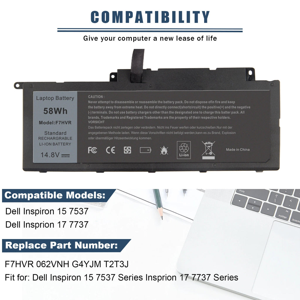 F7HVR Battery For DELL Inspiron 14-7437 15-7537 17-7737 Type N7437 N7537 062VNH